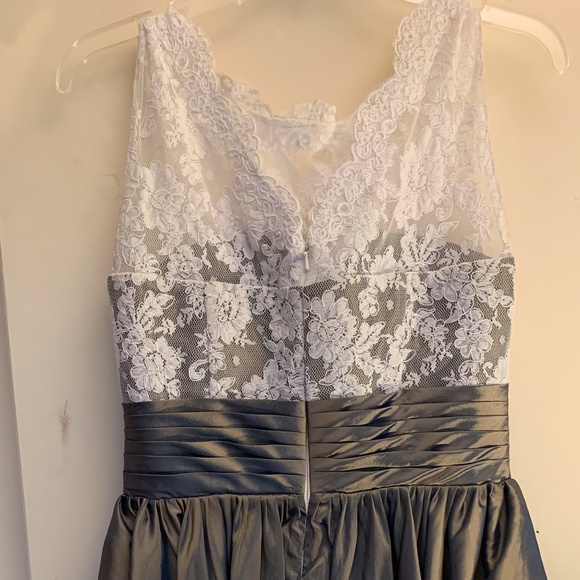 White Lace Bodice with Olive Green Satin Skirt - Picture 6 of 8
